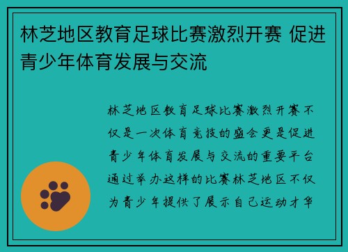 林芝地区教育足球比赛激烈开赛 促进青少年体育发展与交流