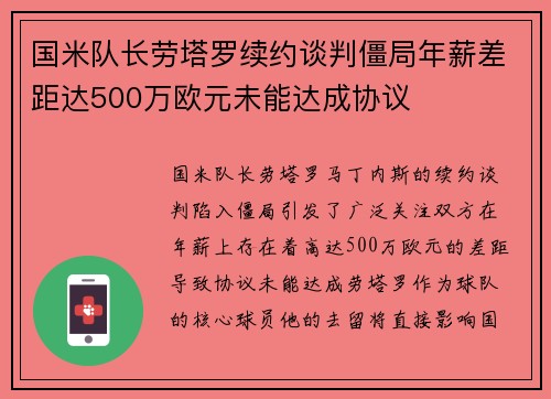 国米队长劳塔罗续约谈判僵局年薪差距达500万欧元未能达成协议