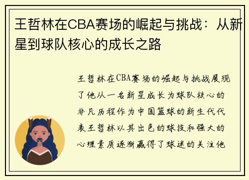 王哲林在CBA赛场的崛起与挑战：从新星到球队核心的成长之路