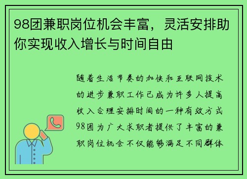 98团兼职岗位机会丰富，灵活安排助你实现收入增长与时间自由