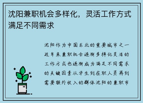 沈阳兼职机会多样化，灵活工作方式满足不同需求